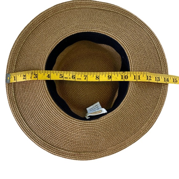 Talbots Straw Sun Hat Wide Brim Tan Paper Crochet Classic Beach One Size - Picture 8 of 10